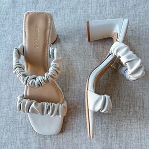 Express Ruched Double Band Heeled Sandals neutral‎ slip on block heel size 6